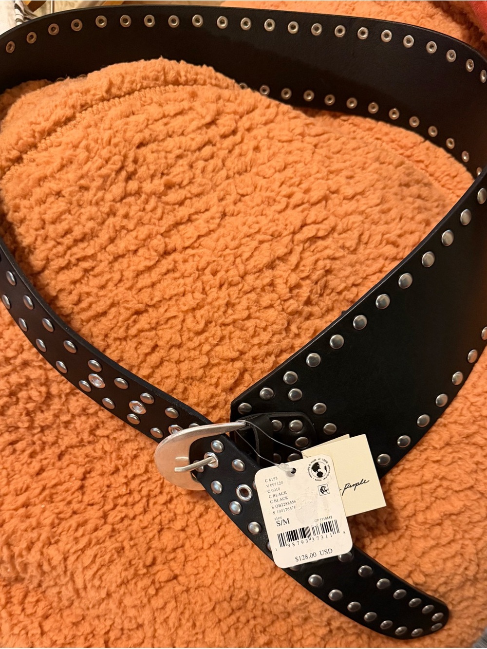 Studded Black Leather Waist Belt - Brand: Free People